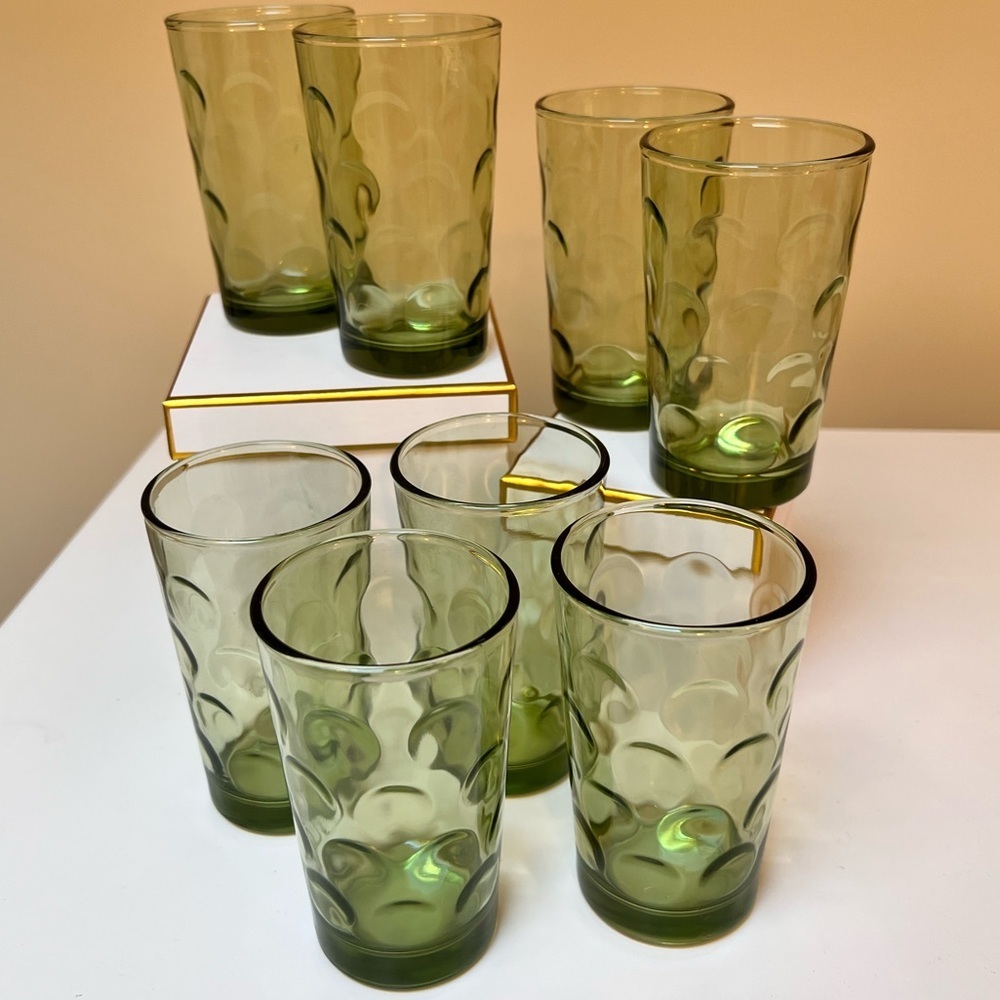 VINTAGE Green Dot Eldorado Hazel Atlas juice glasses. Set of 8.